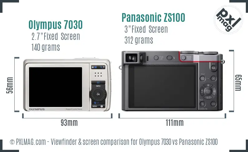 Olympus 7030 vs Panasonic ZS100 Screen and Viewfinder comparison