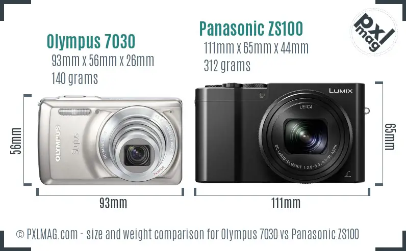 Olympus 7030 vs Panasonic ZS100 size comparison