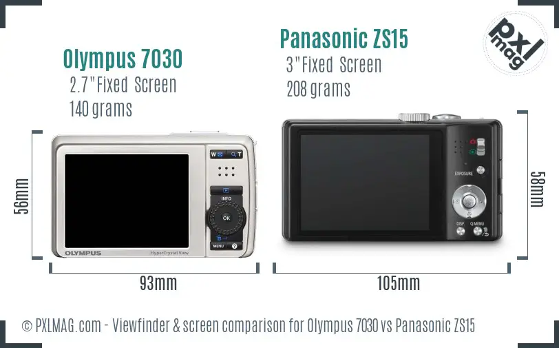Olympus 7030 vs Panasonic ZS15 Screen and Viewfinder comparison