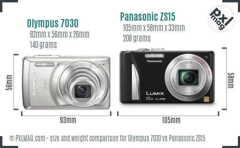 Olympus 7030 vs Panasonic ZS15 size comparison