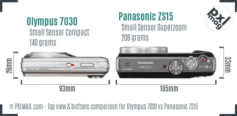 Olympus 7030 vs Panasonic ZS15 top view buttons comparison