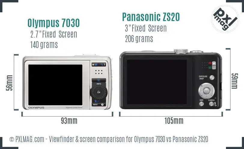 Olympus 7030 vs Panasonic ZS20 Screen and Viewfinder comparison