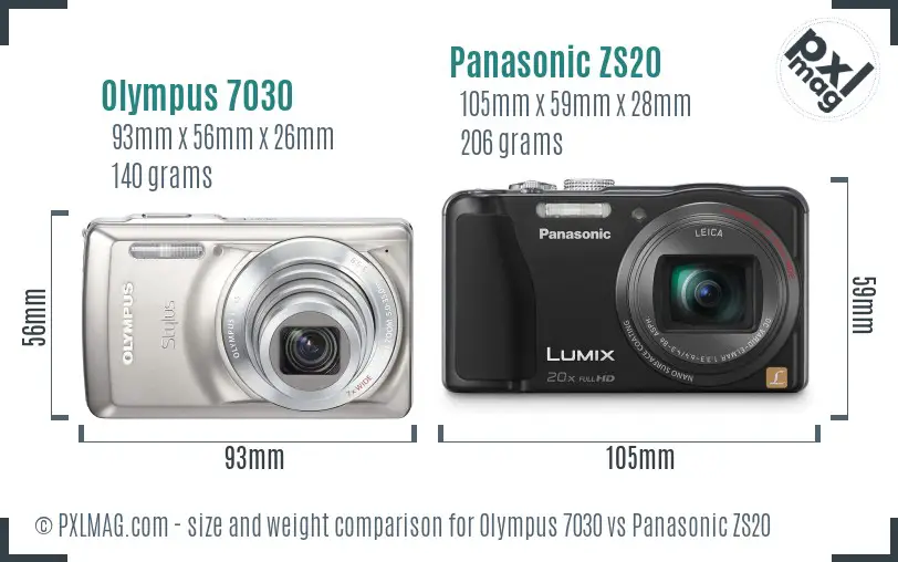 Olympus 7030 vs Panasonic ZS20 size comparison