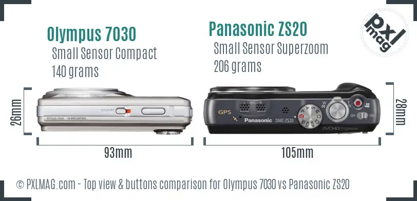 Olympus 7030 vs Panasonic ZS20 top view buttons comparison