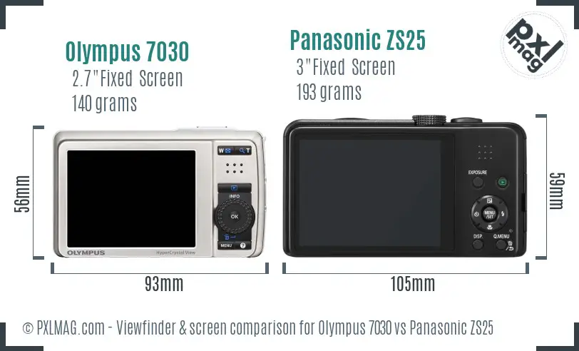 Olympus 7030 vs Panasonic ZS25 Screen and Viewfinder comparison