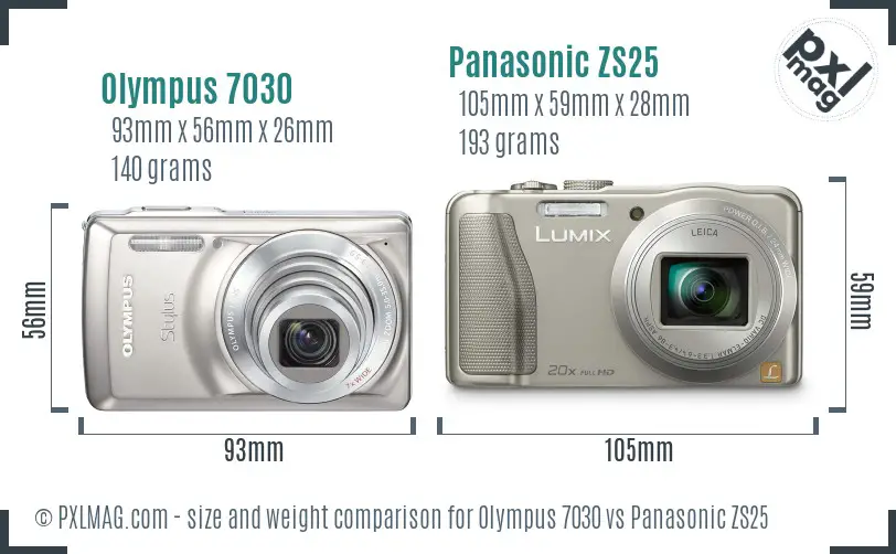 Olympus 7030 vs Panasonic ZS25 size comparison