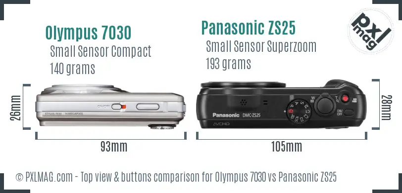 Olympus 7030 vs Panasonic ZS25 top view buttons comparison