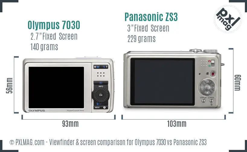 Olympus 7030 vs Panasonic ZS3 Screen and Viewfinder comparison