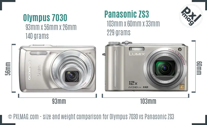 Olympus 7030 vs Panasonic ZS3 size comparison