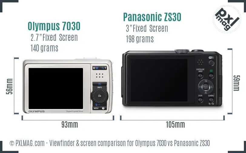 Olympus 7030 vs Panasonic ZS30 Screen and Viewfinder comparison