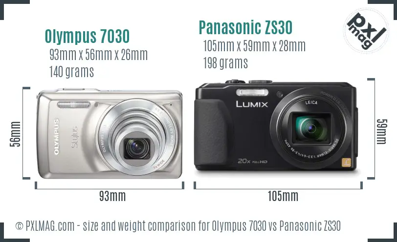 Olympus 7030 vs Panasonic ZS30 size comparison