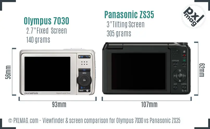 Olympus 7030 vs Panasonic ZS35 Screen and Viewfinder comparison