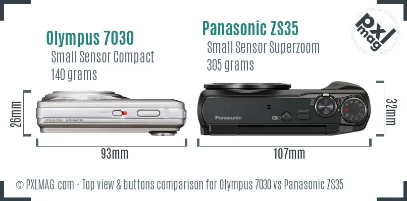 Olympus 7030 vs Panasonic ZS35 top view buttons comparison