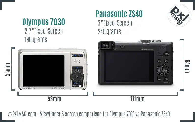 Olympus 7030 vs Panasonic ZS40 Screen and Viewfinder comparison