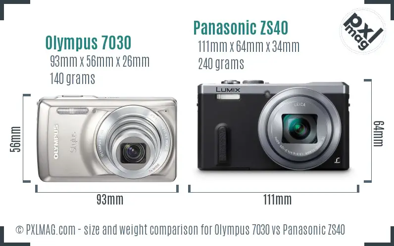 Olympus 7030 vs Panasonic ZS40 size comparison