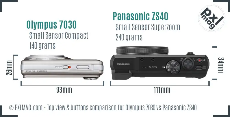 Olympus 7030 vs Panasonic ZS40 top view buttons comparison