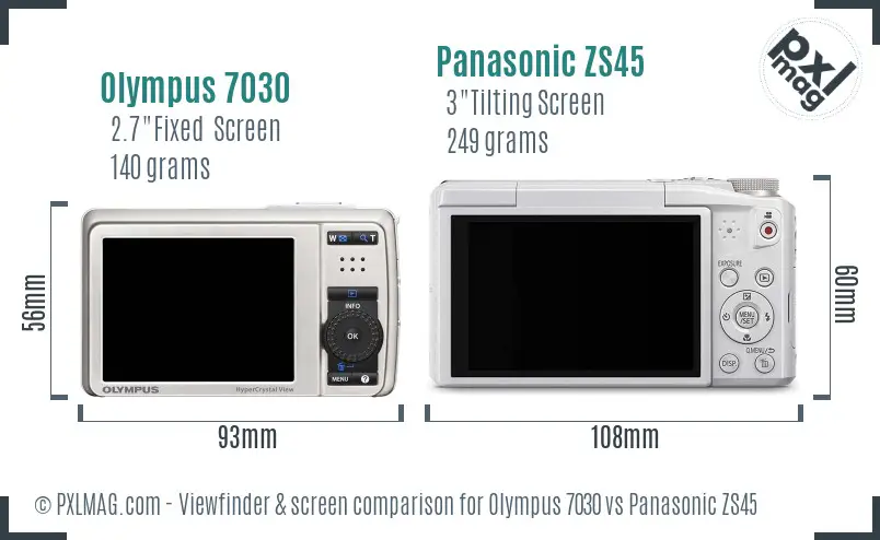 Olympus 7030 vs Panasonic ZS45 Screen and Viewfinder comparison