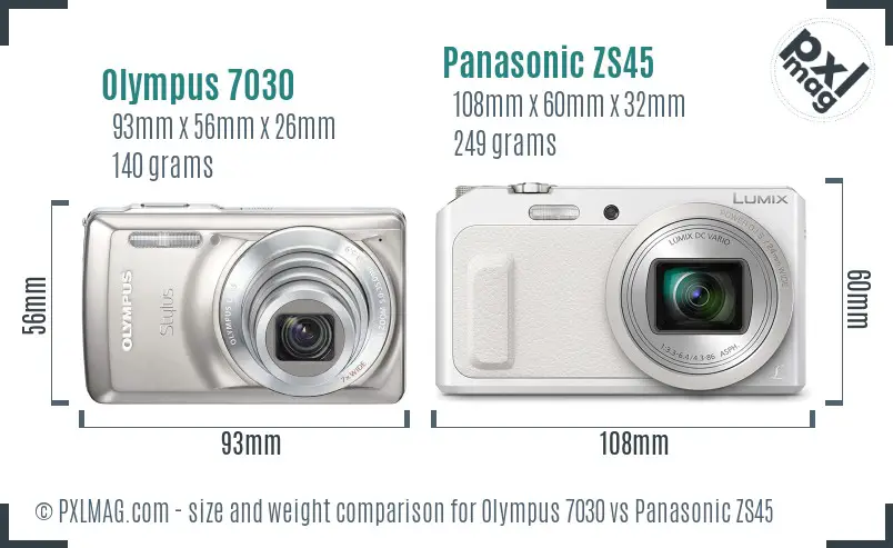 Olympus 7030 vs Panasonic ZS45 size comparison