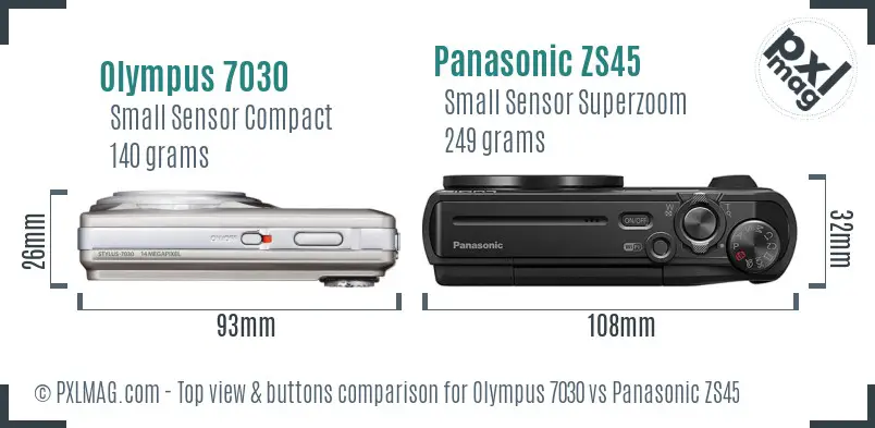 Olympus 7030 vs Panasonic ZS45 top view buttons comparison