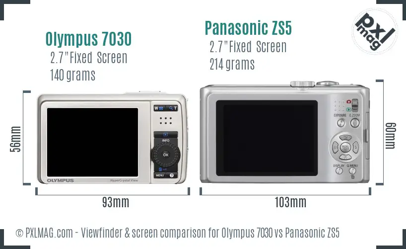Olympus 7030 vs Panasonic ZS5 Screen and Viewfinder comparison