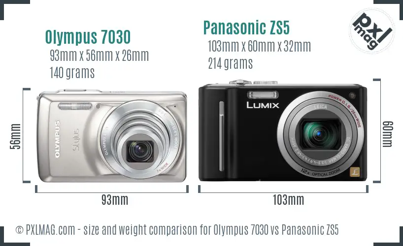 Olympus 7030 vs Panasonic ZS5 size comparison