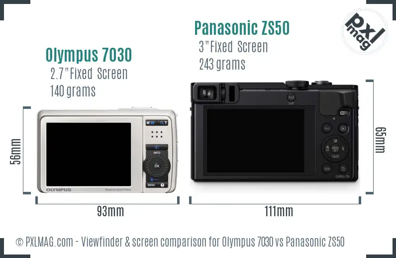 Olympus 7030 vs Panasonic ZS50 Screen and Viewfinder comparison