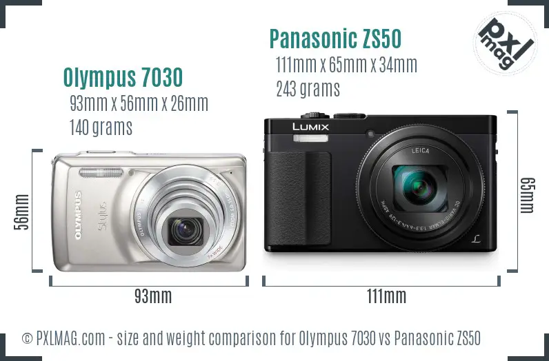Olympus 7030 vs Panasonic ZS50 size comparison