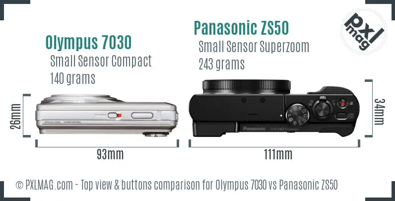 Olympus 7030 vs Panasonic ZS50 top view buttons comparison