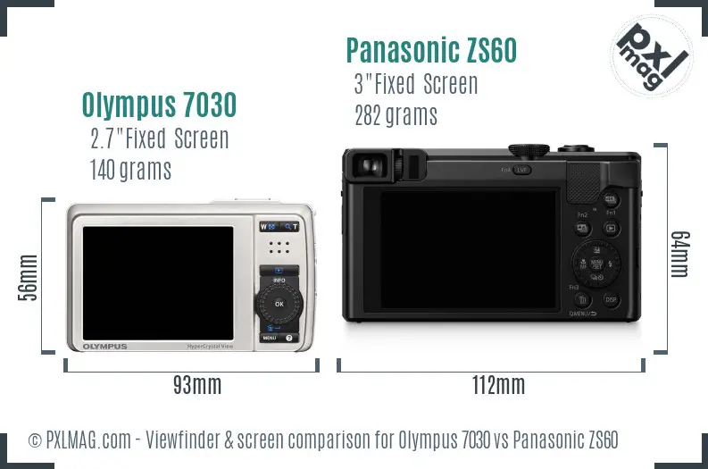 Olympus 7030 vs Panasonic ZS60 Screen and Viewfinder comparison