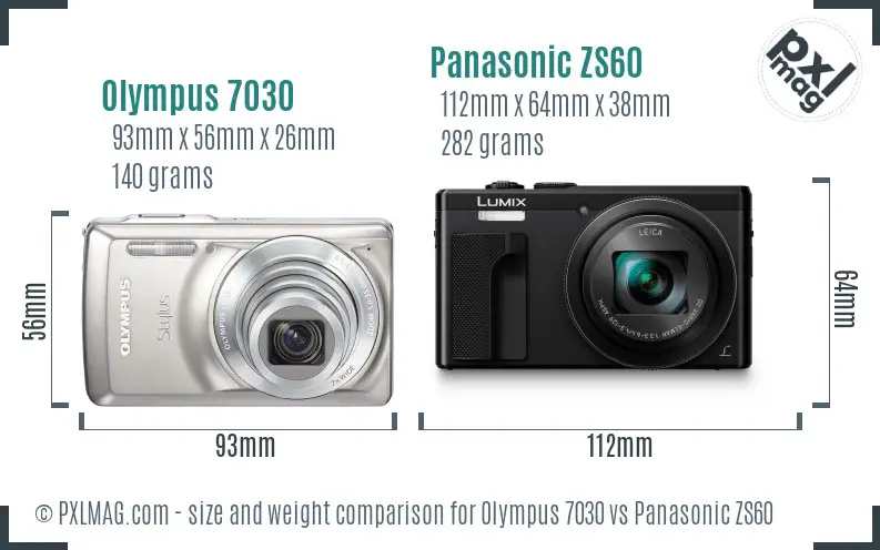 Olympus 7030 vs Panasonic ZS60 size comparison