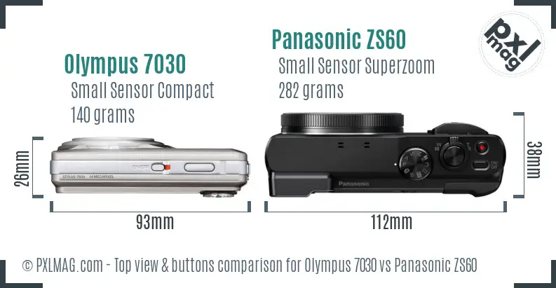 Olympus 7030 vs Panasonic ZS60 top view buttons comparison