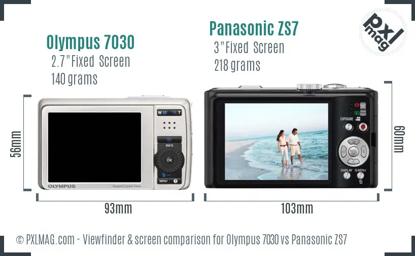 Olympus 7030 vs Panasonic ZS7 Screen and Viewfinder comparison