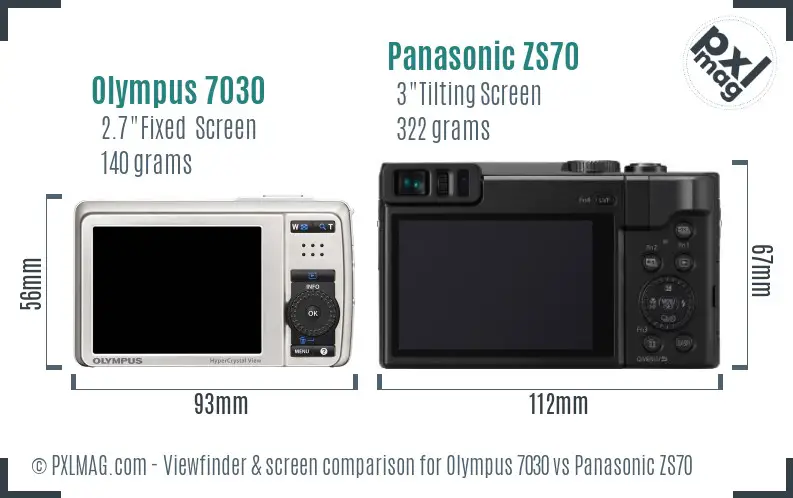 Olympus 7030 vs Panasonic ZS70 Screen and Viewfinder comparison