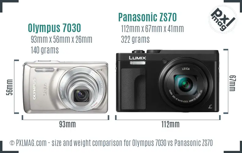 Olympus 7030 vs Panasonic ZS70 size comparison