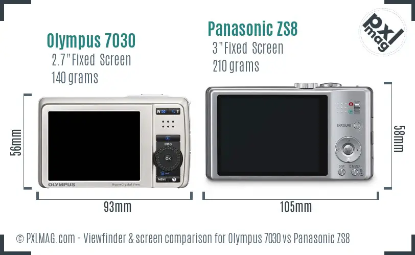 Olympus 7030 vs Panasonic ZS8 Screen and Viewfinder comparison