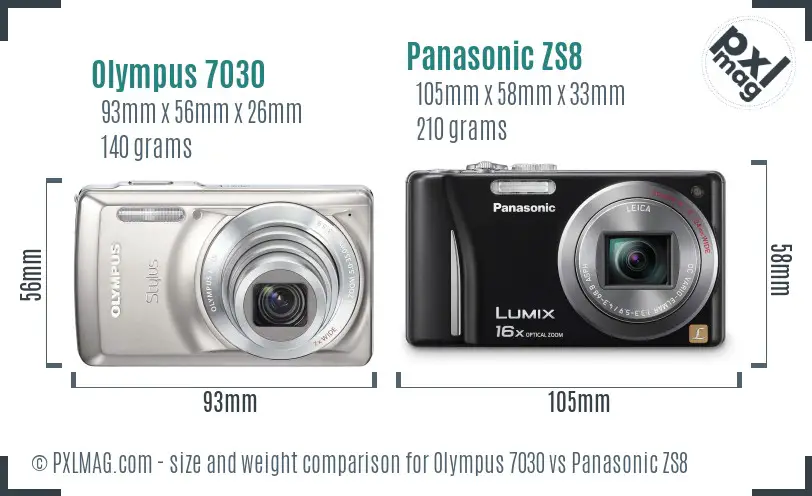 Olympus 7030 vs Panasonic ZS8 size comparison