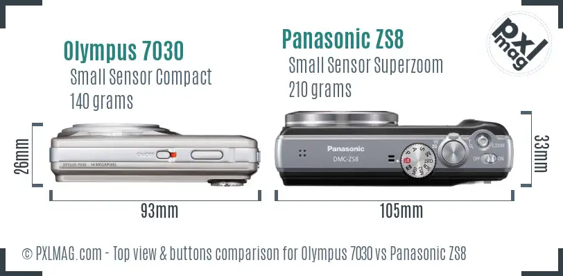Olympus 7030 vs Panasonic ZS8 top view buttons comparison