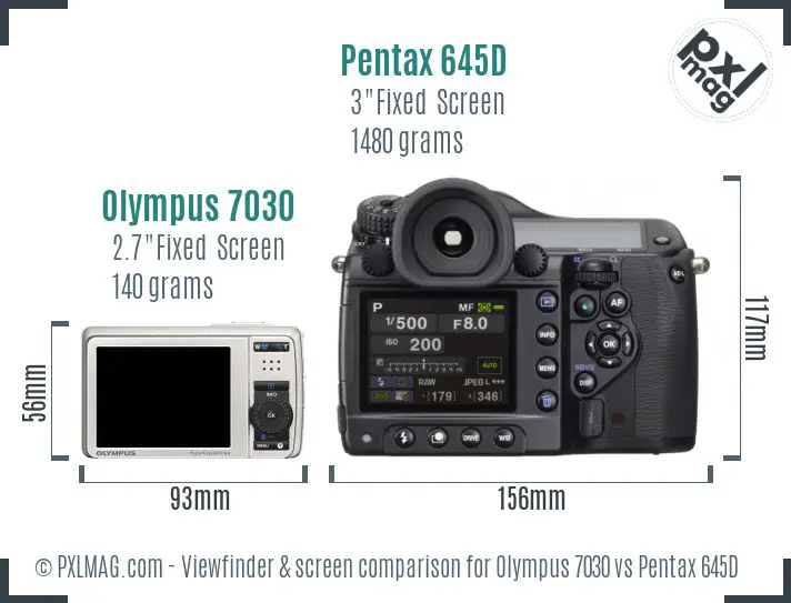 Olympus 7030 vs Pentax 645D Screen and Viewfinder comparison