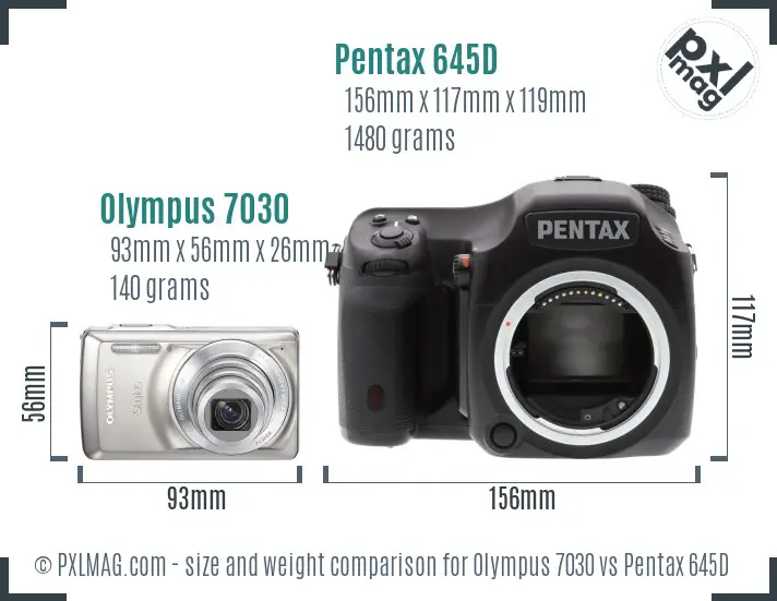 Olympus 7030 vs Pentax 645D size comparison