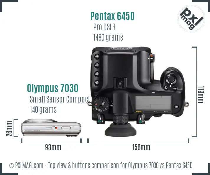 Olympus 7030 vs Pentax 645D top view buttons comparison