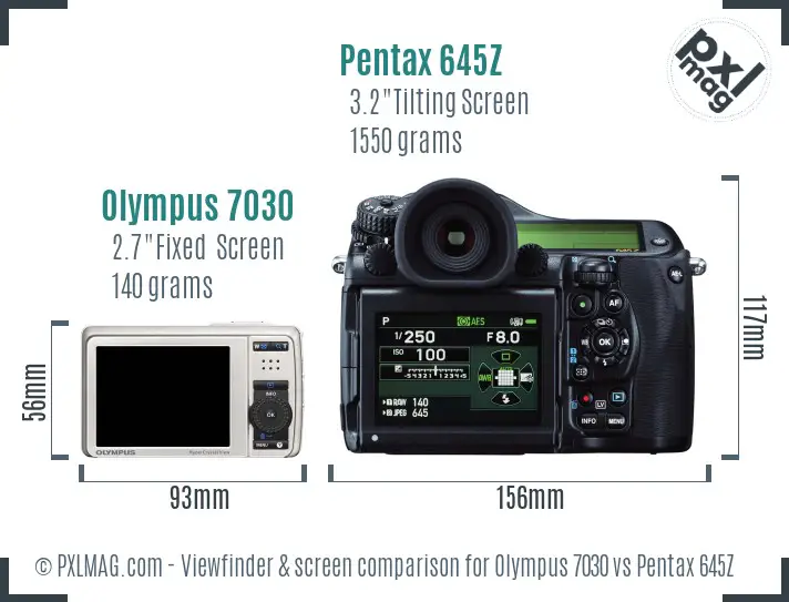 Olympus 7030 vs Pentax 645Z Screen and Viewfinder comparison