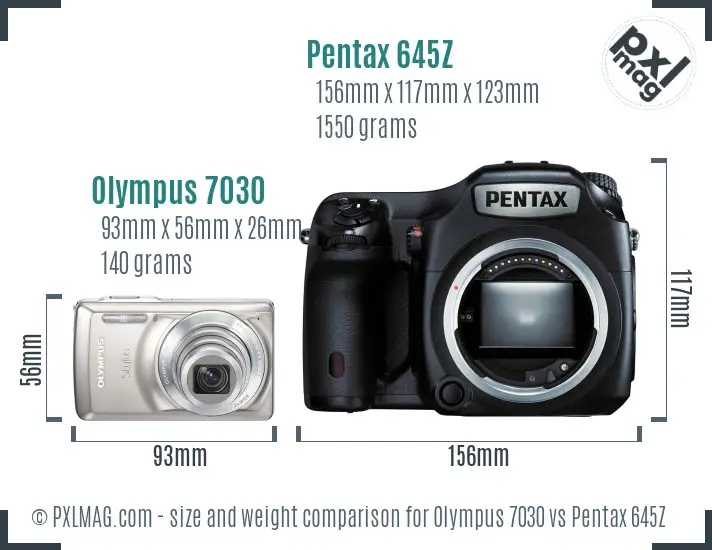 Olympus 7030 vs Pentax 645Z size comparison
