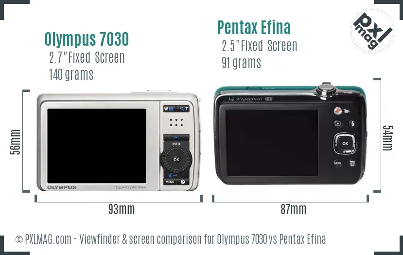 Olympus 7030 vs Pentax Efina Screen and Viewfinder comparison