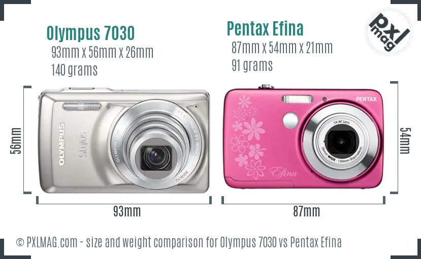 Olympus 7030 vs Pentax Efina size comparison