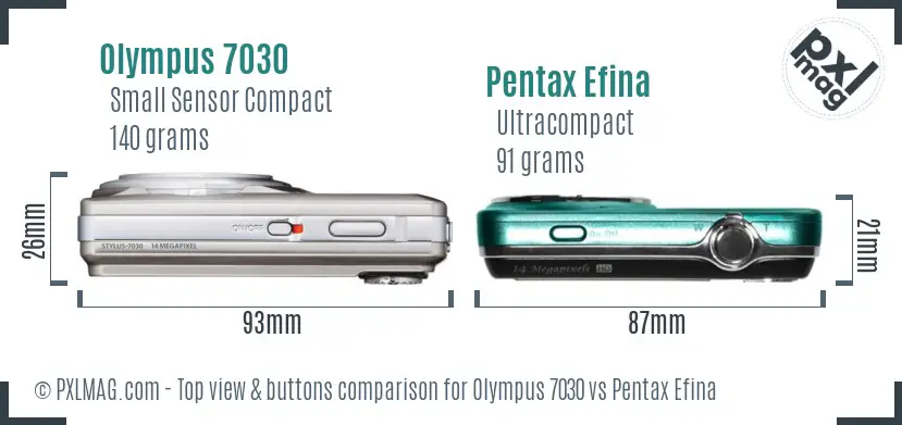 Olympus 7030 vs Pentax Efina top view buttons comparison
