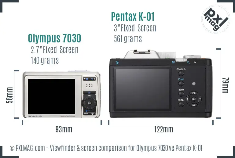 Olympus 7030 vs Pentax K-01 Screen and Viewfinder comparison