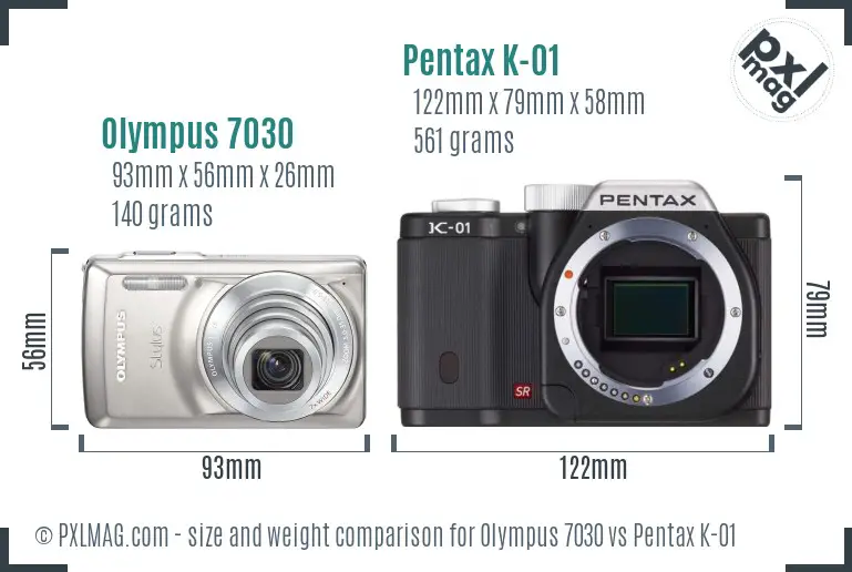 Olympus 7030 vs Pentax K-01 size comparison
