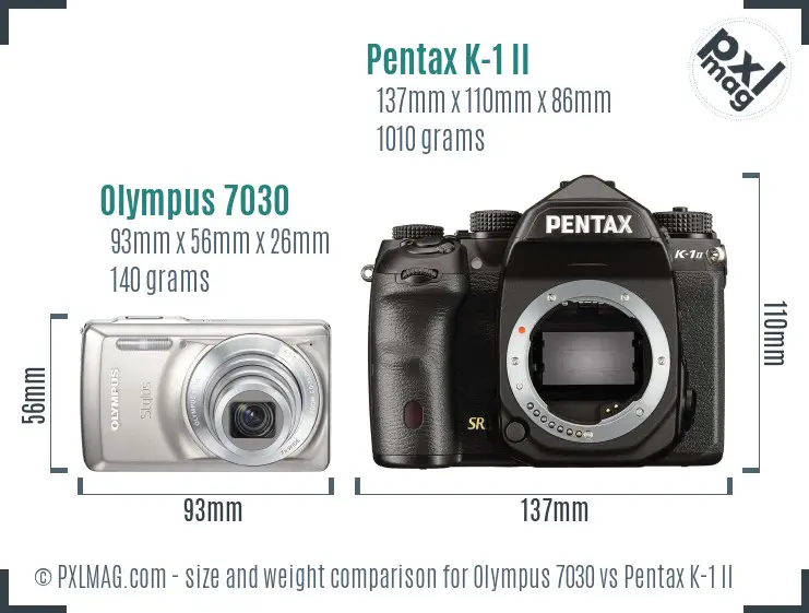 Olympus 7030 vs Pentax K-1 II size comparison