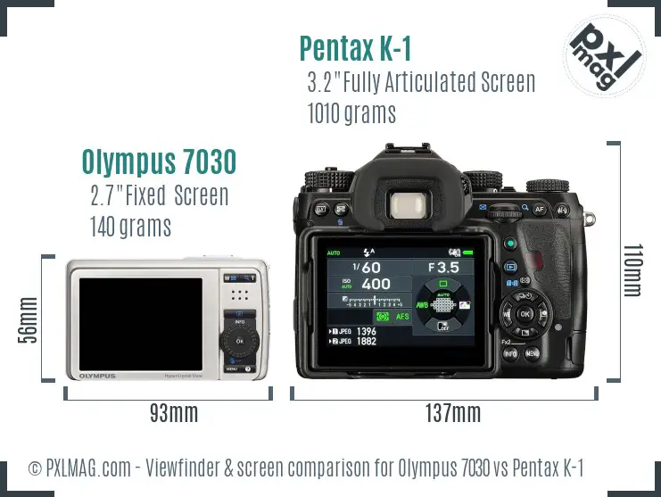 Olympus 7030 vs Pentax K-1 Screen and Viewfinder comparison