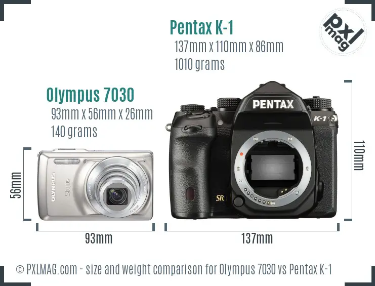 Olympus 7030 vs Pentax K-1 size comparison